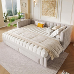 P&auml;evavoodi, p&auml;evavoodi, 90 x 200 cm, diivanvoodi ruudukujulise seljatoega, pikendatav voodi (pikendatav kuni 180 Queen suuruseni), 2 sahtlit, ilma madratsita (beež)