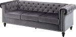 RETRIN 3-Seater Sofa, Velvet Sofa, 3-Seater Couch for Living Room with Elegant Button Stitching and Typical Armrests, Wooden Frame, Metal Legs, Modern Design, 206 x 75.5 x 77 cm, Grey