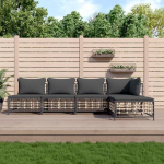3-TLG. Garten-Lounge-Set mit Kissen Anthrazit Poly Rattan f&uuml;r Terrasse, Outdoor-Lounge-Set Poly Rattan als Gartenm&ouml;bel-Set Anthrazit