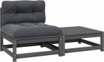 Massivholz Garten-Ecksofa grau Eckgarnitur aus Kiefernholz mit grauen Kissen modular kombinierbar 2-TLG. Set Gartenm&ouml;bel Outdoor-Ecksofa