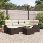 Modernes Outdoor Diivan Set mit Kissen und Stauraum in Braun und Creme aus Poly Rattan, Modulares Gartensofa Set