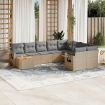 Modulares Gartensofa komplekt 10-TLG. Beige Poly Rattan mit Kissen und Ablage als Garten Sofagarnitur