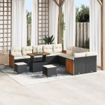 Modulares Gartensofa-Set 17-teilig schwarz Poly-Rattan mit Kissen, 17-teiliges Rattansofa f&uuml;r Garten als Outdoor-Sofagarnitur