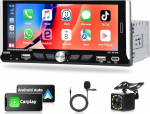 &Uuml;he DIN autoraadio A-apple Carplay Android autoga, 6,9-tolline IPS puuteekraaniga 1 DIN Bluetooth autoraadio v&auml;rvilise taustavalgusega / EQ/FM/RDS/USB & Type-C pordid + tagurduskaamera