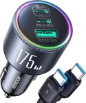 JOYROOM 175W 3-portiline sigaretis&uuml;&uuml;taja USB C koos 100W C-C kaabliga, [3 GaN kiipidega] autolaadija adapter, PD100W & QC3.0 kiirlaadija iPhone 17/16/Samsung S26/Smartphone/iPad/MacBook/Laptop jaoks