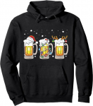 Beer Glass Santa Claus Reindeer Christmas Tree Beer Drinking Pullover Hoodie