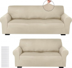 Peryiter Schonbez&uuml;ge-Set f&uuml;r Couch, Spandex-M&ouml;belbez&uuml;ge f&uuml;r Sofa, Zweisitzer, Couch, Sessel, Form-Passform, dehnbar, knitterfrei, M&ouml;belschutz (Beige, Milchseide)