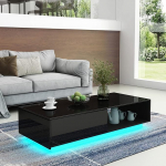Kohvilaud koos hoiuruumiga, l&auml;ikiv must - LED-valgustus, ristk&uuml;likukujuline keskne laud elutuppa koos sahtli ja avatud riiuliga, 95 x 55 x 31 cm (2,5 m LED)