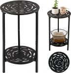 2-tasandiline &uuml;mmargune metallist k&uuml;ljelaud Indoor Outdoor Matte Black Floral Design 23.5" H x 13" D