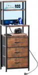 CAIYUN LED- ja laadimisfunktsiooniga &ouml;&ouml;kapp, 4 riiuliga k&uuml;ljelaud, diivanilaud 3 riidest sahtliga, &ouml;&ouml;kapp raamaturiiuliga, k&uuml;ljelaud elutuppa, magamistuppa (Vintage Brown)