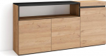 Skraut Home Sideboard, Highboard, kapp, riidekapp, 150 x 75 x 35 cm, 3 ust, elutuba, k&ouml;&ouml;k, kaasaegne stiil, tammepuust must
