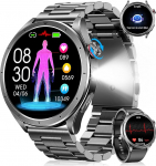 Smartwatch Herren mit EKG+HRV, 1.53" AI-GPT Gesundheitsuhr mit Herzfrequenz, SpO2, Schlafmonitor, Blutdruck, 5ATM Fitnessuhr mit Telefonfunktion, LED Taschenlampe, 120+ Sportmodi, iOS Android Schwarz