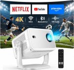 Nutikas projektor, ametlik Netflix, 360&deg; p&ouml;&ouml;ratav, mini projektor 4K automaatse fookusega, 6D trapetsikorrektsioon, 1080P Full HD WiFi6 & Bluetooth kodukino/v&auml;ljaku mini projektor 4K kaasaskantav jaoks