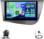 4+64G Android Autoradio f&uuml;r Seat Leon 2005 2006 2007 2008 2009 2010 2011 2012(Left-Hand Drive) Carplay, 9 Zoll Incell Bildschirm Autoradio mit Navi Android Auto/FM/RDS/R&uuml;ckfahrkam