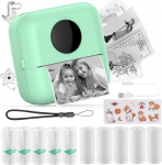 HuiJuKeJi Mini Printer, Pocket Printer, Mini Photo Printer for Smartphone, Sticker Printer, Thermal Photo Printer for Journal, Travel Logo, Notes, Journal, List, Memo (Green)