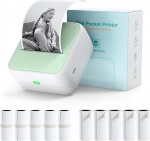 Bisofice Portable Mini Printer mobiiltelefoni, v&auml;ike termiline Bluetooth printer ilma tindita &uuml;hilduv Android ja iOS fotograafia, m&auml;rkmete, p&auml;evik, nimekiri, memo roheline