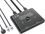 USB C l&uuml;liti, kahesuunaline C-t&uuml;&uuml;pi l&uuml;liti 2 arvutile, 2-in-1 v&auml;lja v&otilde;i 1-in-2 v&auml;lja USB l&uuml;liti 8K@60Hz 4K@120Hz video/10Gbps andmeedastus/100W laadimine, koos juhtmega kaugjuhtimispuldi ja C-t&uuml;&uuml;pi kaabliga