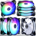 Fikseeritud v&auml;rvi RGB, pakett 6 120 mm Molex Powered Computer Lighting Fan, t&auml;iustatud vaikselt 18 dBA, kuni 1500 rpm