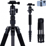 Rollei Compact Compact Traveler No I Carbon I Black I Light Travel Tripod I Photo Tripod with Small Pack Size I Ball Head and Tripod Bag