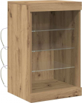 vidaXL k&auml;sit&ouml;&ouml;nduslikust tammest valmistatud LED-valgustitega k&uuml;ljepaneel, rustikaalne puidust buffetlaud 41 x 37 x 67 cm klaasriiulitega, mis sobib ideaalselt teie s&ouml;&ouml;gituppa, lahe m&ouml;&ouml;bel, kaasaegne elutuba, valgustusega kapp