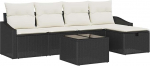 Rantry 6-teiliges Garten Sofa Set mit Kissen Schwarz Poly Rattan Gartenlounge Model3359266