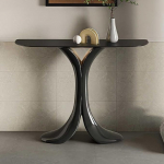 Moodne LED konsoollaud - kitsas sissep&auml;&auml;sulaud geomeetrilise metallraamiga Sleek diivanilaud elutuppa esikusse fuajeesse - must, 150cm