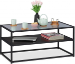 Relaxdays kohvilaud, riiul MDF-ist, klaasist ja metallist, kaasaegne disain, elegantne elutoa laud, HBT 42 x 90 x 50 cm, must