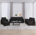Schwarz Kunstleder 3-teilig Ecksofa Set mit Fu&szlig;hocker - Komfortables Wohnzimmerm&ouml;bel Model3201403