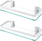 KES A4126A-P2 Glass Shower Shelf 8 mm Shelf Bathroom Glass Shelf for Bathroom Wall Shelf Holder Wall Mounted Pack of 2 Aluminium Silver