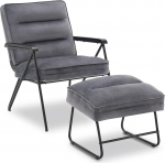 M MCombo Grey Recliner Chair with Stool, Comfortable Upholstered Chair, Modern Living Room Chair, Velvet, 4750 (Grey, with Stool)