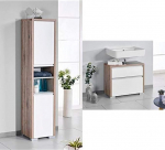 Schildmeyer Bello Tall Cabinet Wild Oak Decor 34.5 / 33 / 154.5 cm & Bello 138180 Vanity Unit Wild Oak Decor / Glossy White, 67 / 33 / 57 cm