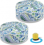 Cinnvoice Inflatable Ottoman Indoor Outdoor Weatherproof Inflatable Ottoman with Handle D21 x H9 Water Resistant Portable Footstool Pouf for Patio Garden Camping or Home Pack of 2