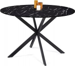 IDMarket - Table &agrave; Manger Ronde ALIX 4-6 inimest pied araign&eacute;e m&eacute;tal must ja plateau effect marbre must Alaska 110 cm