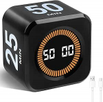 Cuteefun Cube visuaalne taimer, p&ouml;&ouml;rlev Pomodoro taimer, 5/10/25/50 minutit ja kohandatud tagasiarvestus, vaigistamise ja helisemisrežiim, USB C laetav, taimer k&ouml;&ouml;gi jaoks, must