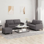 3-TLG. Sofagarnitur mit Kissen Sofa Wohnzimmer Sitzgruppe Wohnzimmer Sofa Set Sofas F&uuml;R Wohnzimmer Grau Kunstlederer - 3201365
