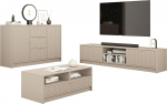Mirjan24 Tireno I elutoakomplekt, lisasein, elutoa kapp, kabinetisein, soonikfrontid, komplektis: Sahtlituba, kohvilaud, TV-kapp (liivane beež)