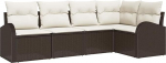 Rantry 5-teiliges Garten Sofa Set mit Kissen Braun Poly Rattan Gartenlounge Model3346038
