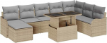 9-teiliges Garten Sofa Set mit Kissen Beige Poly Rattan, 2-Sitzer Garten Sofa mit Kissen Beige Poly Rattan Gartenlounge Model3348516