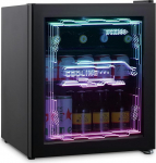 HCK Mini k&uuml;lmik 48 L, klaasukse ja LED valgustusega joogik&uuml;lmik, Cyberpunk disain, vaikne 39 dB, 0-10&deg;C &otilde;llejahuti m&auml;nguruumi, peole, baari, must