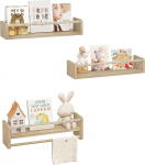 WOLTU 3 lasteraamatukapi komplekt, 50 cm seinariiulid, lastetuba, t&auml;ispuit, rippuvad riiulid, ujuv riiul, lasteriiul, Montessori riiul, raamatutele, m&auml;nguasjadele, naturaalne puiduv&auml;rv