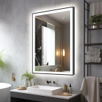 EchosLife 60 x 80 cm vannitoa peegel koos valgustusega, karastatud klaasist vannitoa peegel, LED anti-udu, must alumiiniumraamiga peegel, pidevalt timmitav peegel valgustatud vannituba, sobib hotellile