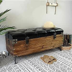 EsEntL nahkpolsterdusega panipaigad, Vintage puidust panipaigad, hoiukastid, ristk&uuml;likukujuline panipaigad kingapink koos hoiuruumiga, must, 24-tolline