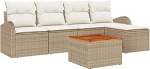 Rantry 6-teiliges Garten Sofa Set mit Kissen Beige Poly Rattan Akazie Gartenlounge Model3356237