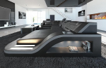 Wohnlandschaft Palermo diivan U-kujuline nahast diivan LED-valgustusega, reguleeritavad peatuged, pikaliigiline lamamistugi / nahav&auml;rvide valik / orientatsioon valitav (Osman paremal, must/halli)