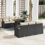 7-teiliges Garten Sofa Set mit Kissen Schwarz Poly Rattan, 2-Sitzer Garten Sofa mit Stauraum & Kissen Schwarz Poly Rattan Gartenlounge Model3358266
