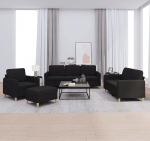 Homgoday Schwarz Polster-Sofa-Set mit Fu&szlig;hocker, 2+3 Sitze, Atmungsaktiv, Robust - Max. 110 kg pro Sitz Model3202066