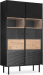 Konsimo Lofty vitriinkapp riiulite ja ustega, 101,5 x 41 x 174 cm, klaasist vitriinkapp elutuppa v&otilde;i magamistuppa, elutupakapp puidust soonetega, vitriinkapp, must, versioon
