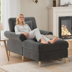 Merax pehmendusega lamamistool - Lounge diivan - Chaise Longue sametist, ultra pehme pilves diivan elutuppa, magamistuppa ja kodukinole, beež