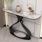 Konsolentisch - Leichte Luxus-Steinplatte mit schwarzem Rahmen aus Karbonstahl - kreativer Tisch im Industriestil f&uuml;r Eingangsbereich, Flur, Wohnzimmer, Foyer