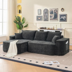 Moodul diivan, L diivan magamisfunktsiooniga, kondita diivan, nurgadiivan Chaise Longue'ga, XXL s&uuml;gav iste, &scaron;enill, padjadega ja k&uuml;ljetaskutega, ei vaja kokkupanekut, 262 x 144 x 65 cm (must)